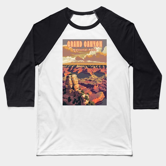 Grand Canyon National Park Vintage Travel Poster Baseball T-Shirt by GreenMary Design